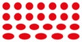 Starburst red sticker set - collection of special offer sale round and oval sunburst labels for promo advertising.