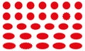 Starburst red sticker set - collection of special offer sale round and oval sunburst labels. Royalty Free Stock Photo