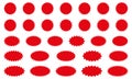 Starburst red sticker set, special offer sale round and oval sunburst labels. Stickers and badges. Royalty Free Stock Photo