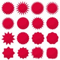 Starburst seals set, Bursting rays clip art. Red sparkles. Sale sticker. Vector Royalty Free Stock Photo