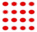 Starburst speech bubble set oval shape. A set of stars with different number of rays. Vector illustration
