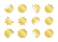 Starburst sticker set. Blank golden sunburst badges.