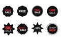 Starburst sticker set for promo sale. Vector badge shape with signs - star and roundburst label, price offer promotion Royalty Free Stock Photo