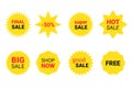 Starburst sticker set for promo sale. Vector badge shape with signs - star and roundburst label, price offer promotion Royalty Free Stock Photo