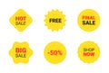 Starburst sticker set for promo sale. Vector badge shape with text - star and roundburst label, price offer promotion Royalty Free Stock Photo