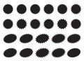 Starburst stickers. Black sunburst badges, isolated star price labels set. Collection of special offer sales sunburst labels. Royalty Free Stock Photo