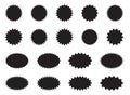 Starburst stickers. Black sunburst badges, isolated star price labels set. Collection of special offer sales sunburst labels. Royalty Free Stock Photo