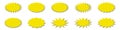 Starburst yellow sticker set - collection of special offer oval shaped sales sunburst labels and badges isolated.
