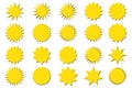 Starburst yellow sticker set - collection of special offer sale round shaped sunburst labels and badges isolated.