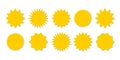 Starburst yellow sticker set - collection of special offer sale round shaped sunburst labels and badges Royalty Free Stock Photo