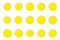 Starburst yellow sticker set - collection of special offer sale round shaped sunburst labels and badges. Royalty Free Stock Photo