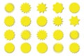 Starburst yellow sticker set - collection of special offer sale round shaped sunburst labels and badges isolated on white. Royalty Free Stock Photo