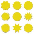 Starburst yellow sticker set - collection of special offer sale round shaped sunburst labels.