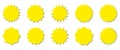 Starburst yellow sticker set - collection of special offer sale round shaped sunburst labels and badges isolated on white. Royalty Free Stock Photo