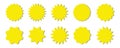 Starburst yellow sticker set - collection of special offer sale round shaped sunburst labels. Royalty Free Stock Photo