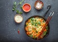 Starch rice, potato noodles with vegetables