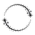 Stardust frame. Shiny star circle frame, starry glitter stamp and round magic twinkle stars trace. Shine stardust swirl, shining