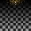 Stardust gold. Particles shimmer brilliance. Glowing stars. Decoration for new year Christmas holiday, confetti. Vector isolated.