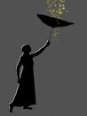 Outlined silhouette of woman in long skirt with umbrella Royalty Free Stock Photo