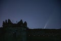 Neowise comet above the castle of Stare selo village in Ukraine