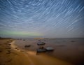 Starfall over lake Ladoga. Karelia. Russia