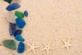 Starfish and Beach Glass border Royalty Free Stock Photo