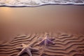 Starfish on the beach with sand and sea wave in the background. Royalty Free Stock Photo