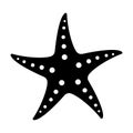 Starfish black and white silhouette isolated vector on white background. Sea star cartoon clip art element. Underwater Royalty Free Stock Photo