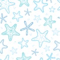 Starfish blue line art seamless pattern background Royalty Free Stock Photo