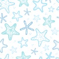 Starfish blue line art seamless pattern background