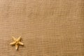 Starfish on burlap fabric texture background/summer beach vacation concept