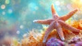 Starfish on coral reef with bokeh background. 3d rendering Generative AI