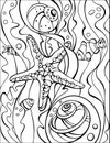 Starfish, Coral reef and seashells coloring page. Sketch of ornaments for creativity of children and adults. Original coloring Royalty Free Stock Photo