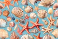Starfish, corals and pearls summer theme illustration.