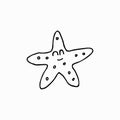 Starfish in doodle style, coloring. Hand drawn starfish in black outline on white background. Sea star, seabed,