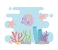 Starfish fish seashells life coral reef cartoon under the sea