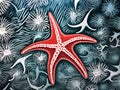 Starfish Linocut Delicate Ocean Beauty