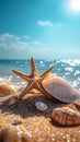 Vibrant Summer Beach with Starfish and Shells. Perfect for Travel and Lifestyle Projects. Generated Using AI Royalty Free Stock Photo