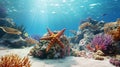 Mesmerizing Photorealistic Rendering Of A Starfish Floating Near Coral Reefs