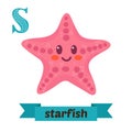 Starfish. S letter. Cute children animal alphabet in vector. Fun Royalty Free Stock Photo