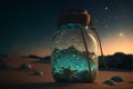 Starfish in a safe world inside a glass jar on beach