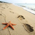 Starfish With Human Footprint Royalty Free Stock Photo