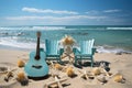 Starfish sandy shoreline and colorful surfboards, relaxing summer scene