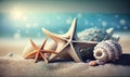 a starfish and a sea shell on a sandy beach Royalty Free Stock Photo