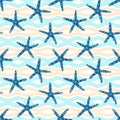 Starfish seamless pattern with on a geometric line background.