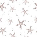 Starfish seamless pattern. One line drawing of a seastars. Summer tropical ocean beach style