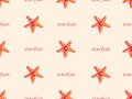 starfish seamless pattern on orange background.Pixel style