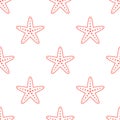 Starfish Seamless Pattern. Vector Background Included Line Icons As Ocean Star Fish, Nautical Texture For Fabric. Red