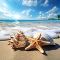 Starfish and seashell on the summer beach, animals, marine life