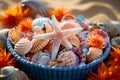 Starfish and seashell on the summer beach in sea water. Colorfull background Royalty Free Stock Photo